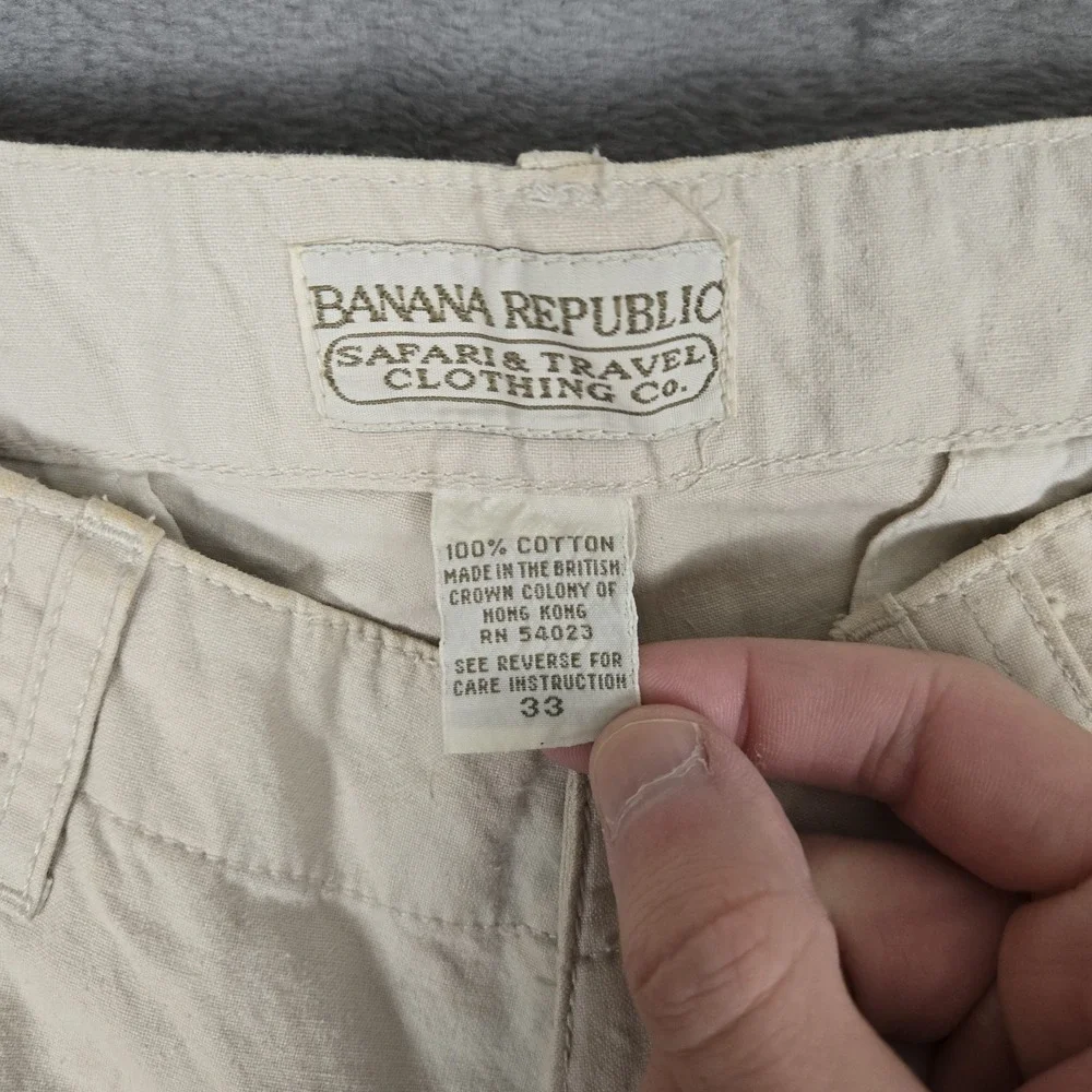 VTG Banana Republic Safari Travel Co Cargo Shorts Mens 33 Khaki Cotton 90s